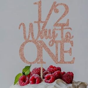 NWOT~Sparkling Rose Gold Cake Topper Halfway to One~”Used once for Photo Shoot”